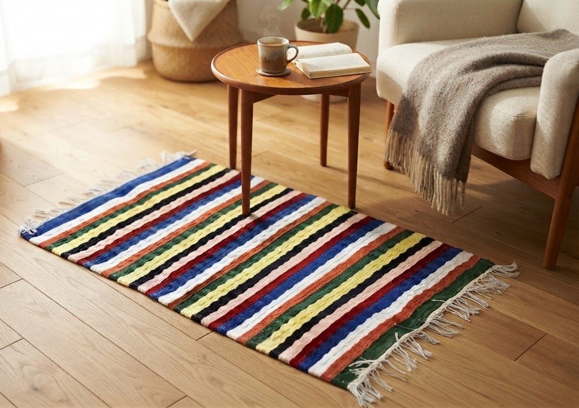 Striped Rug With Stitches / 100*70 cm / دواسة مقلمة بالغرزة
