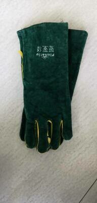 Green lined welding gloves