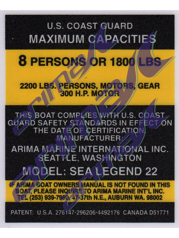 Arima Load Capacity Decal
