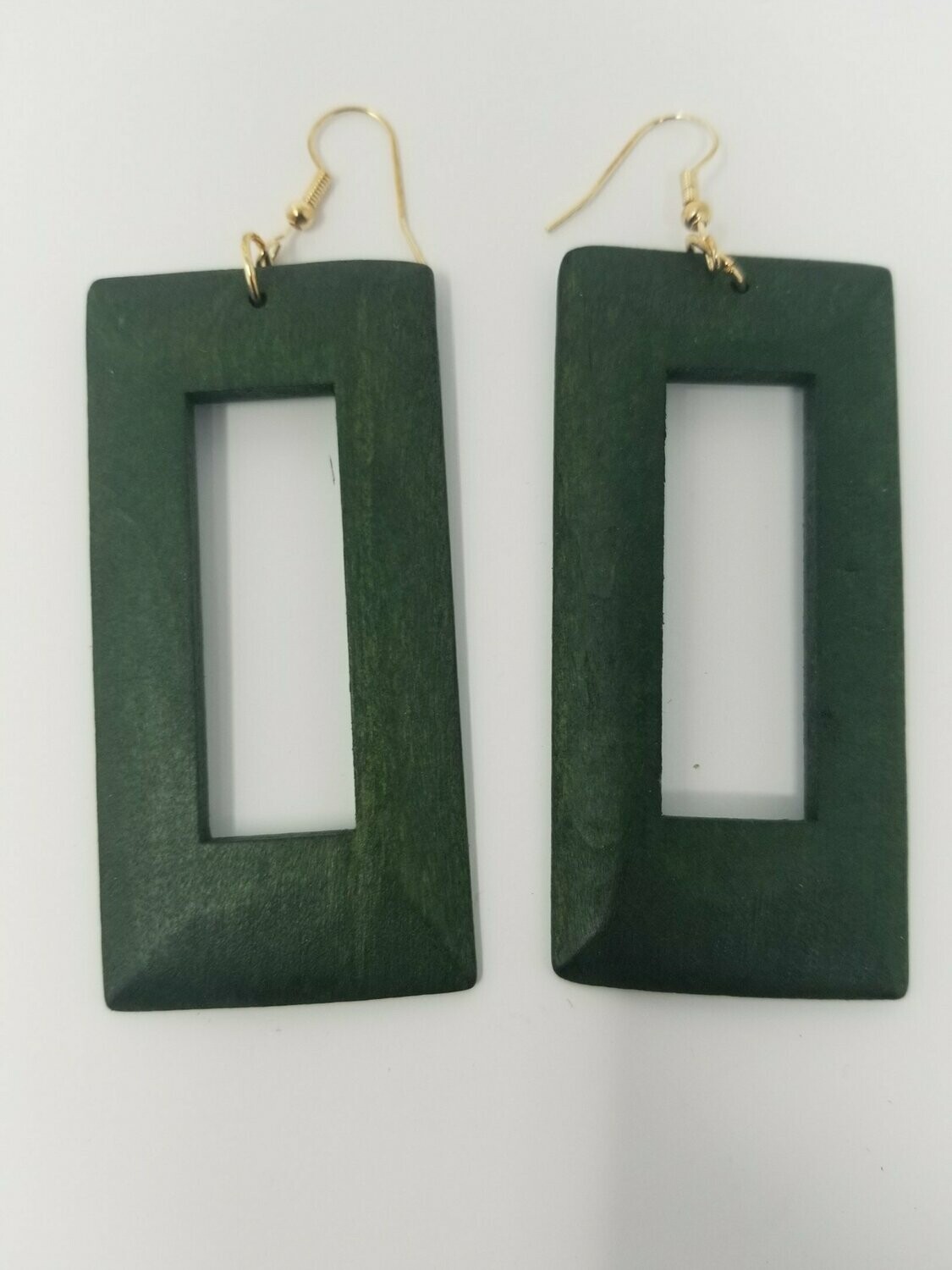 Green Square Wooden Earrings