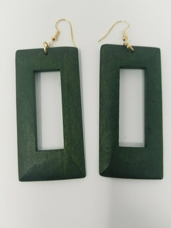 Green Square Wooden Earrings
