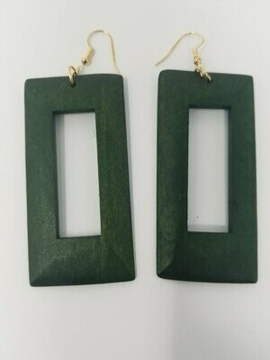 Green Square Wooden Earrings