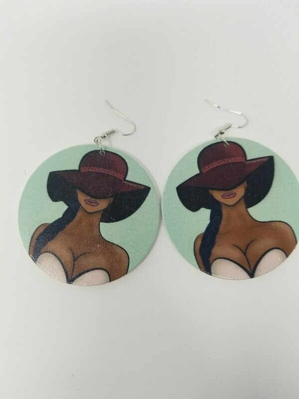 Hat Lady Wooden Earrings