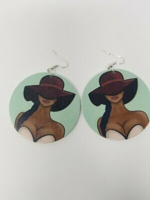 Hat Lady Wooden Earrings