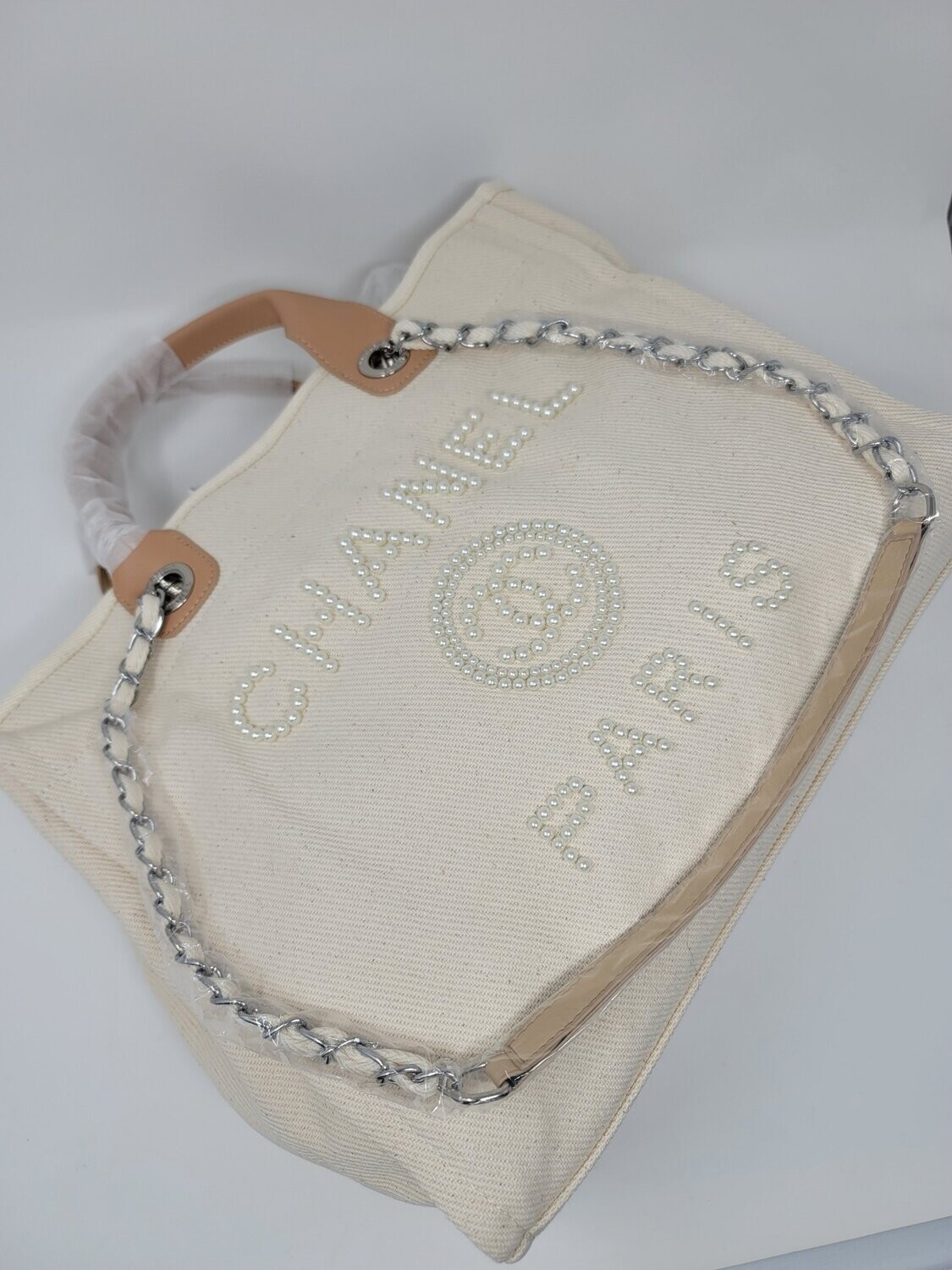 Cream Canvas Pearl Tote