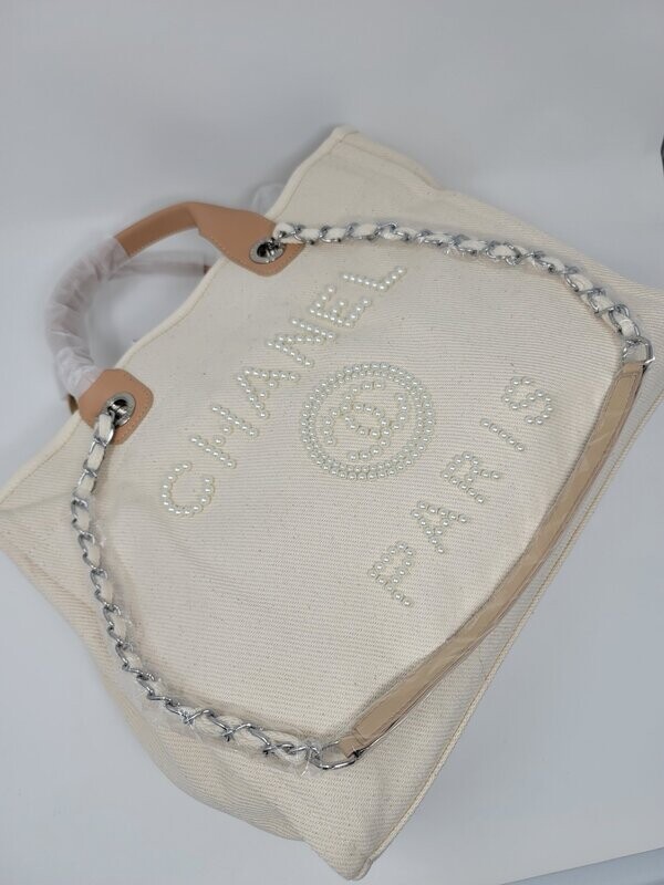Cream Canvas Pearl Tote