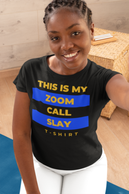 Zoom Slay Tee | Blue & Gold| Black T-Shirt