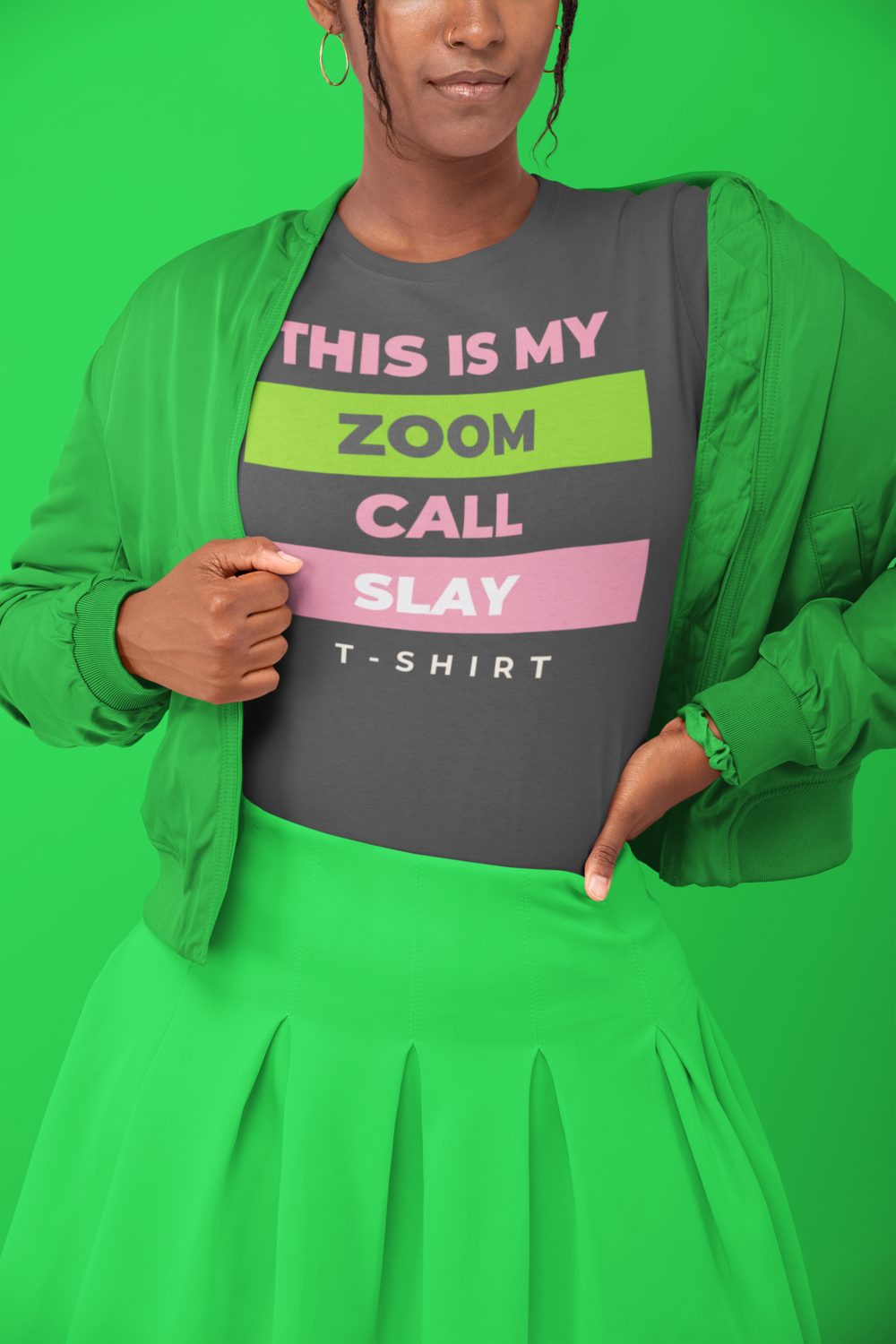 Zoom Slay Tee | Pink & Green | Gray T-Shirt