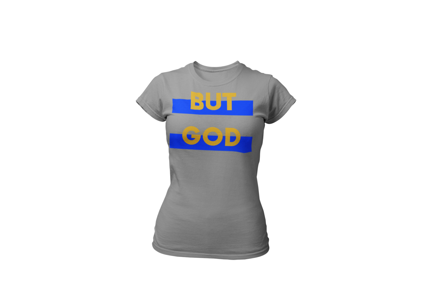 BUT GOD | Blue & Gold Women's Tee | Gray T-Shirt