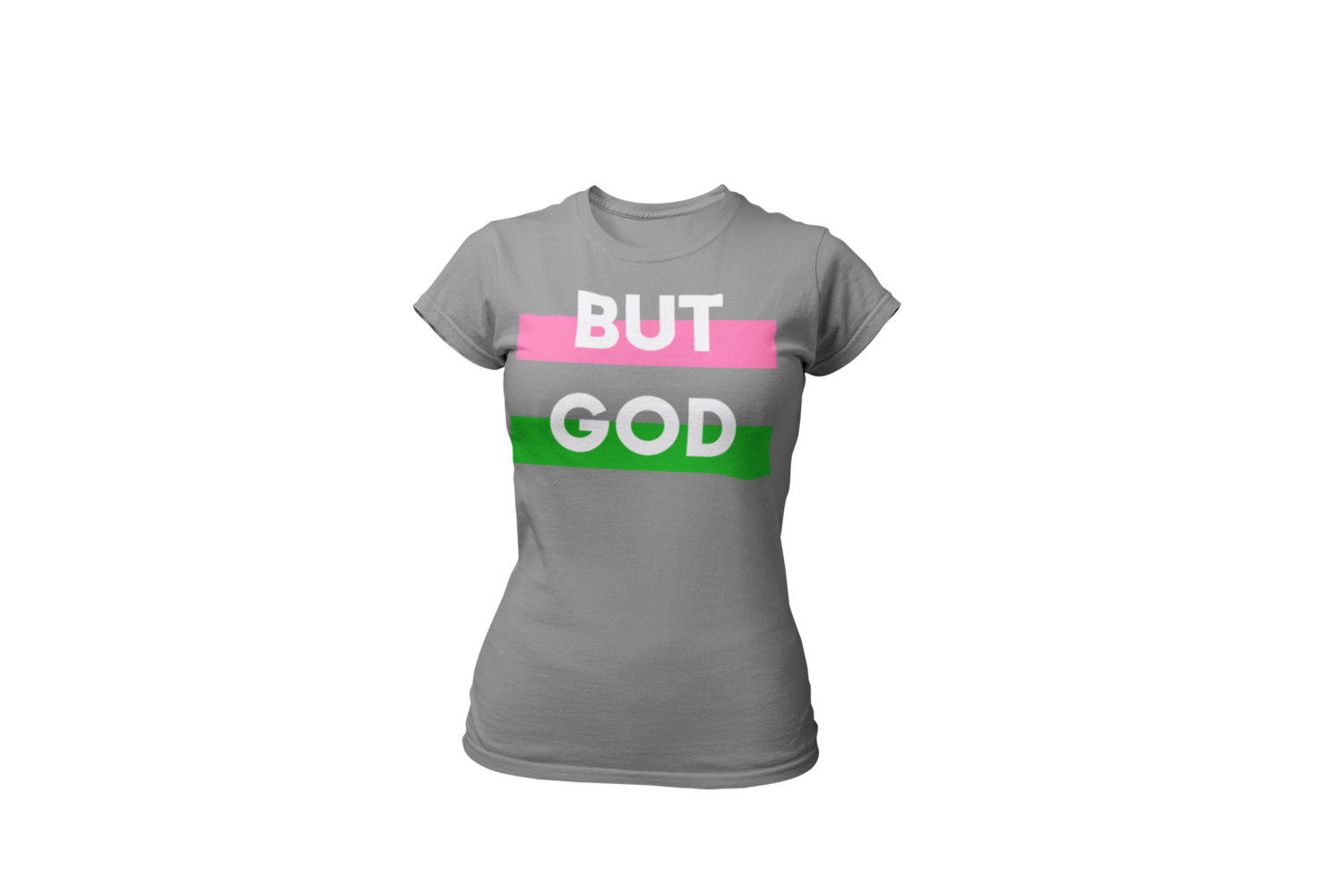 BUT GOD  Pink & Green Women's Tee | Gray T-Shirt