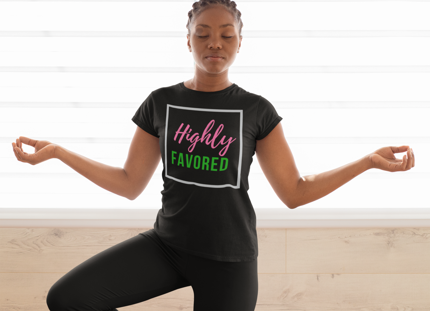 Highly Favored Pink&amp; Green | Women&#39;s Tee| Black T-Shirt