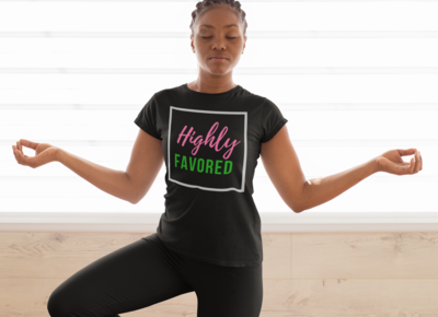 Highly Favored Pink& Green | Women's Tee| Black T-Shirt