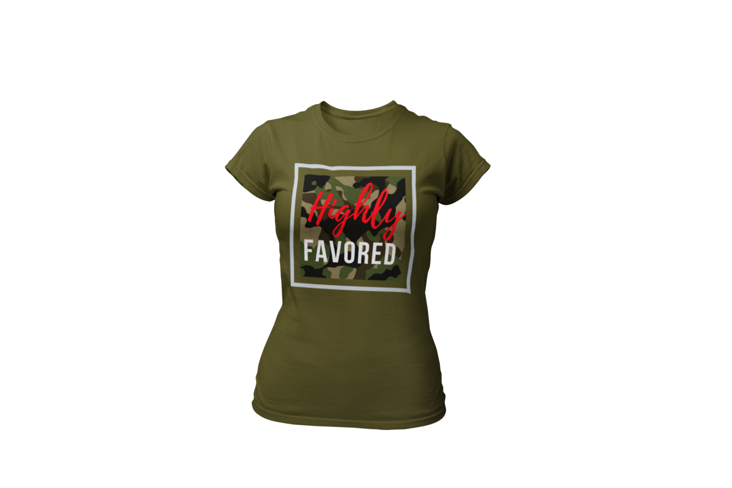Highly Favored Women's Tee | Camo Red| Black T-Shirt