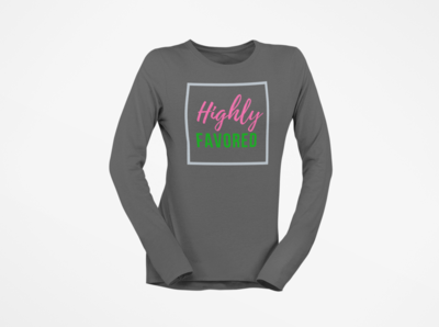 Highly Favored Pink & Green| Women's  Long Sleeve Gray T-Shirt