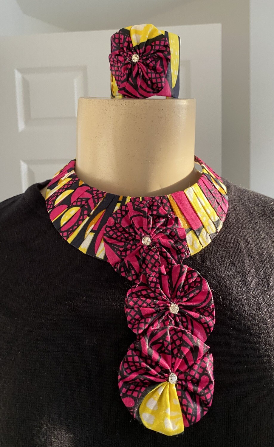 African Style Pattern Fabric Bib Necklace | Cuff Bracelet Included| Jewelry | Birthday Gifts|