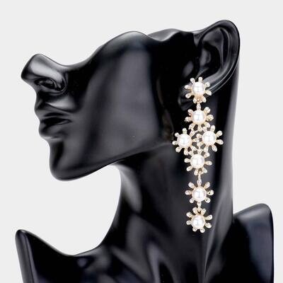 Pearl Floral Rhinestone Drop Earrings | Trendy Accessories | Bling Jewelry