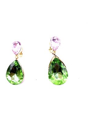 Crystal Double Teardrop Dangle Clip On  Earrings | Birthday Gifts | Bling Jewelry | Holiday Gifts