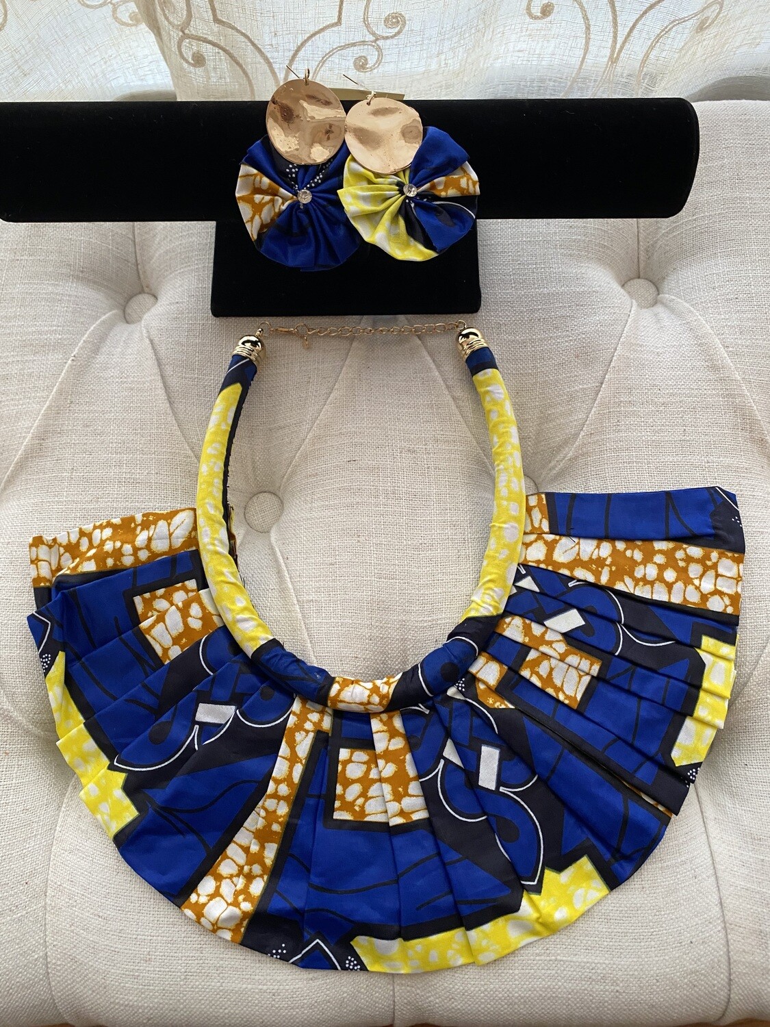 Tribal Pattern Fabric Bib Necklace | Earrings Included| Unique Jewelry | Birthday Gifts| Mothers Day Gifts| Trendy Accessories