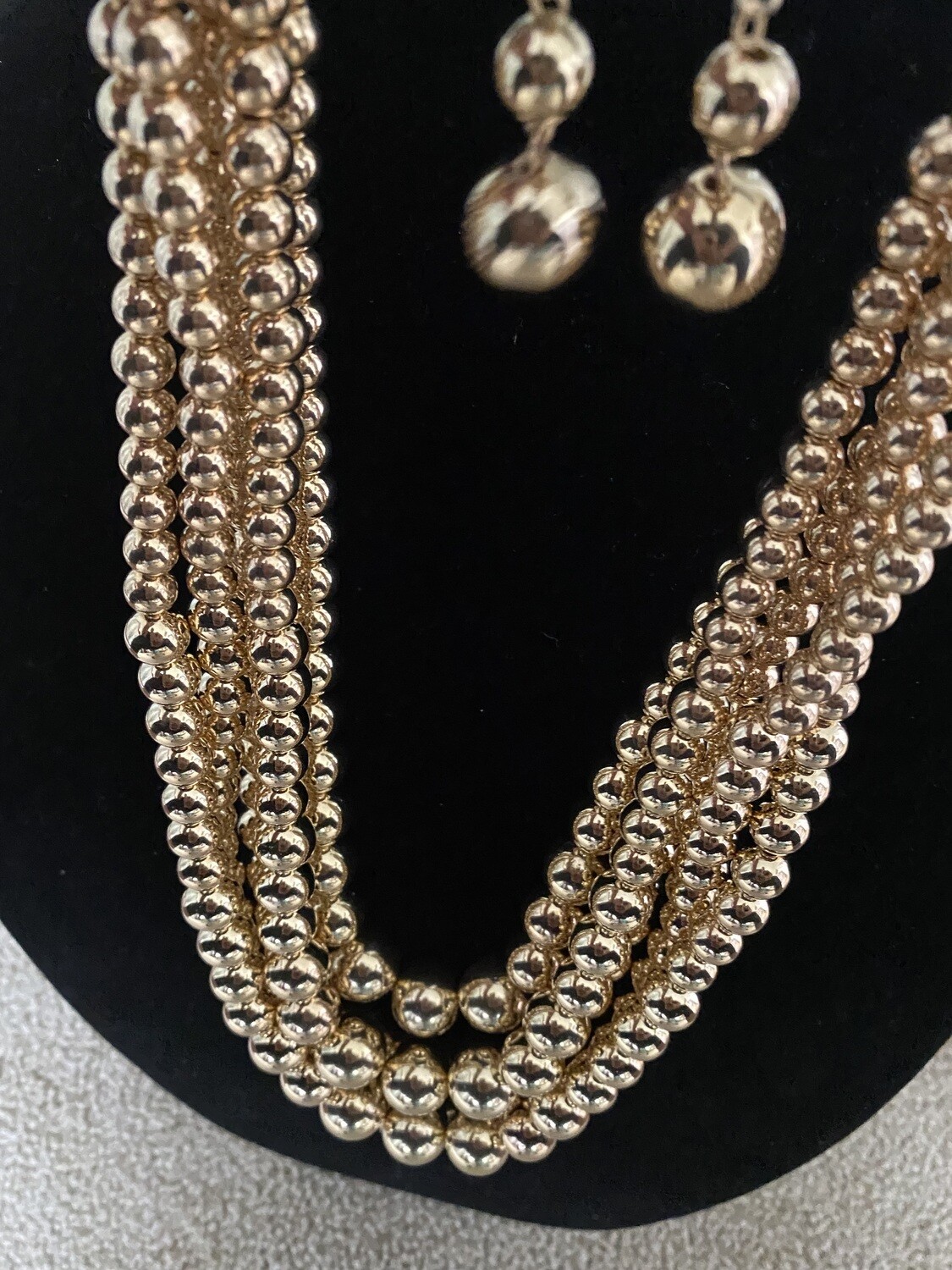 Metallic Gold 5 Row Necklace | Drop Earrings| Jewelry| Birthday Gifts| Sorority Gifts