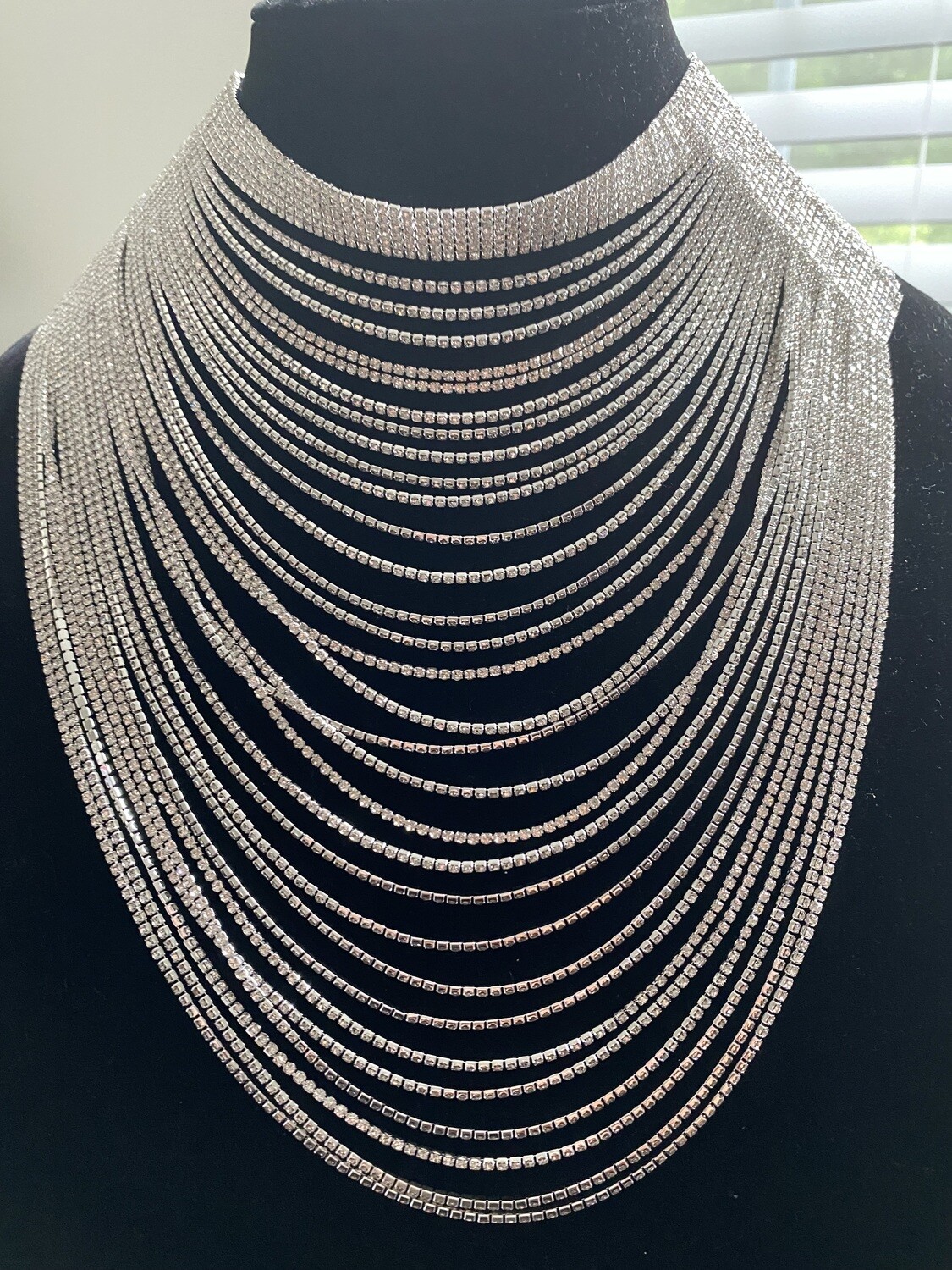 Silver Multi Strand Necklace| Bling Jewelry | Wedding Jewelry | Luxury Gifts| Evening Jewerly