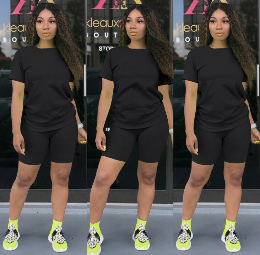Casual Two Piece Short Set (Black)