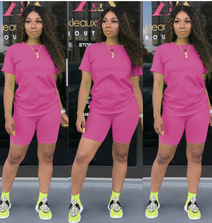 Casual Two Piece Short Set (Pink)