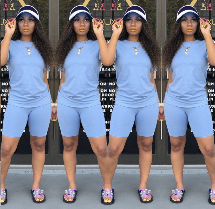 Casual Two Piece Short Set (Blue)