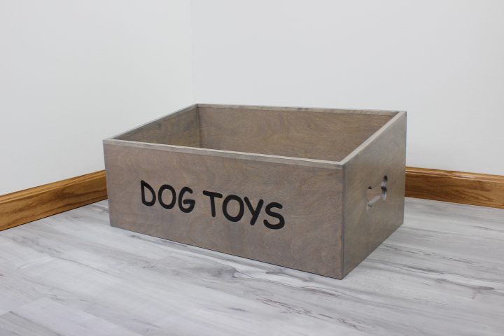 GrooveThis Woodshop Personalized Dog Toy Box Storage Container - Perfect  for dog treats, toys, leashes, dog food. (Grey)