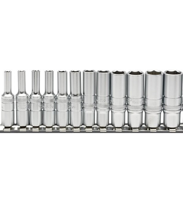 DRAPER Expert 1/4" Drive 6 Point Hex Metric Socket Set On Metal Rail 12 PCE DEEP