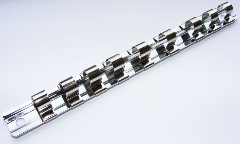 CONSOLIDATED TOOLS 3/8 DRIVE 190mm SOCKET RAIL + RETAINING CLIPS x 9 CONSOLIDATED TOOLS 3/8 DRIVE 190mm SOCKET RAIL + RETAINING CLIPS x 9