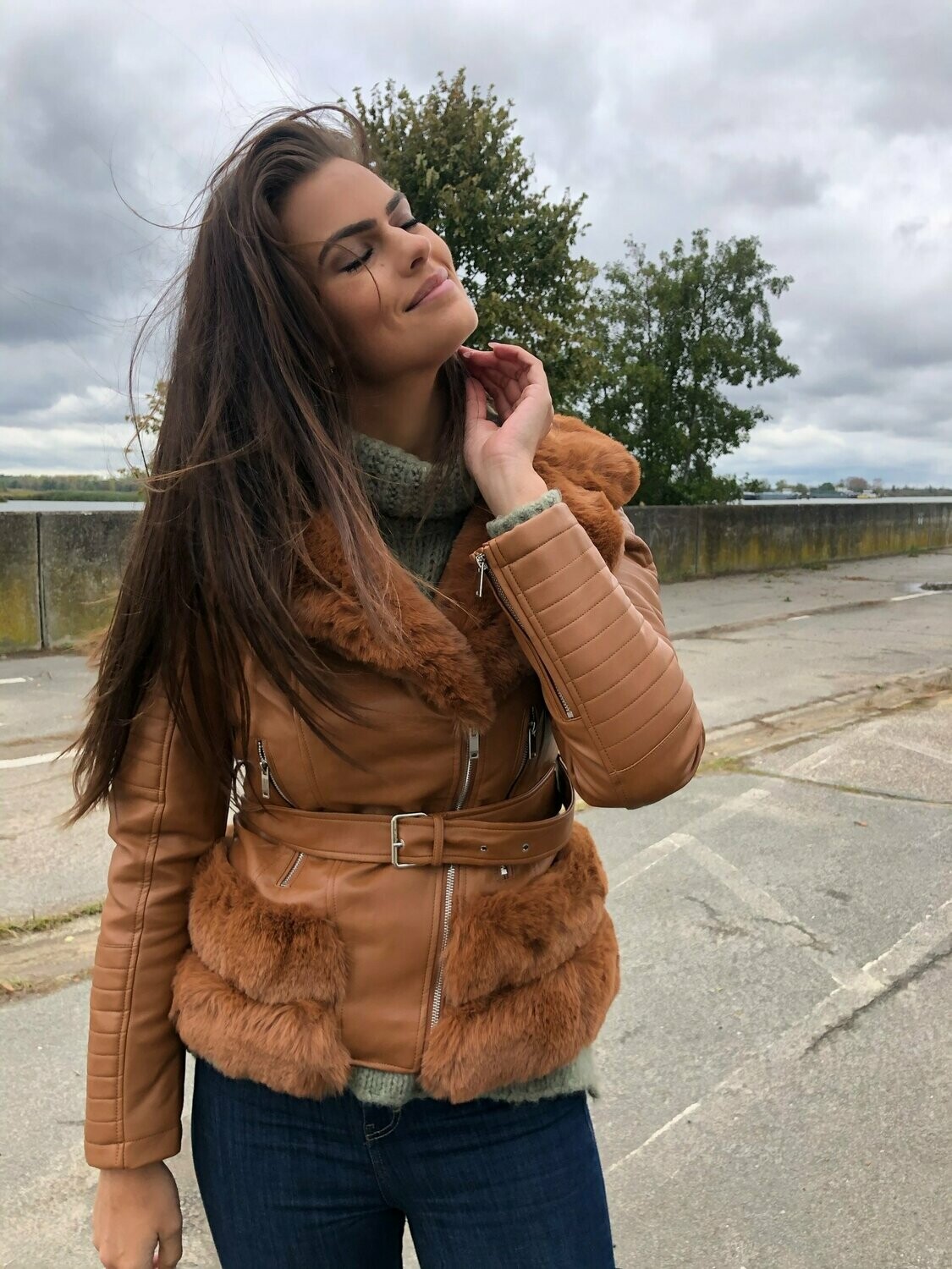 cognac faux leather jacket