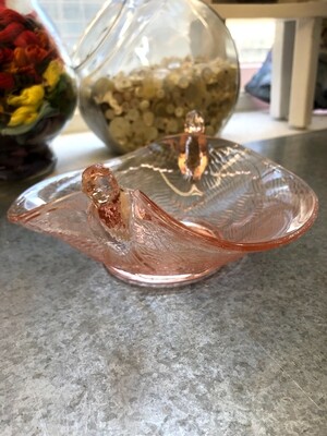 Vintage Pink Glass Bird Bowl
