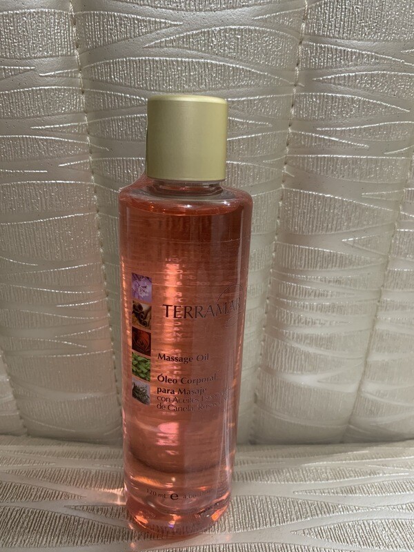 Óleo corporal para masaje (con aceites esenciales de canel, rosas y menta)