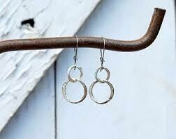 Hammered Circles of Silver Earrings