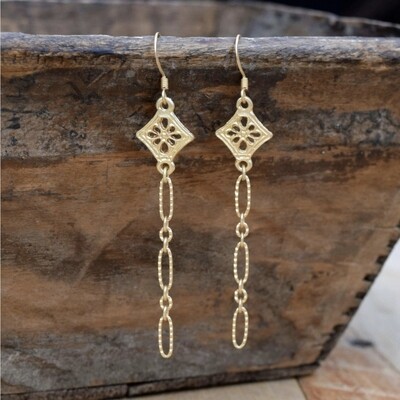 Matte Gold Flower & Textured Chain Earrings