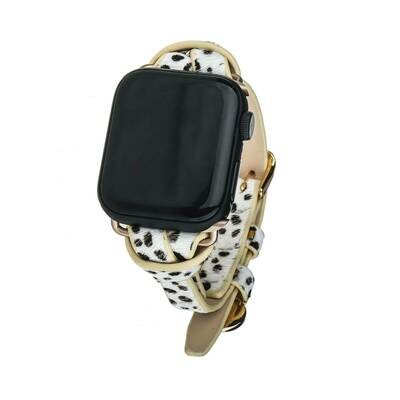 White Spotted Animal Print Apple Watch Strap on Gold