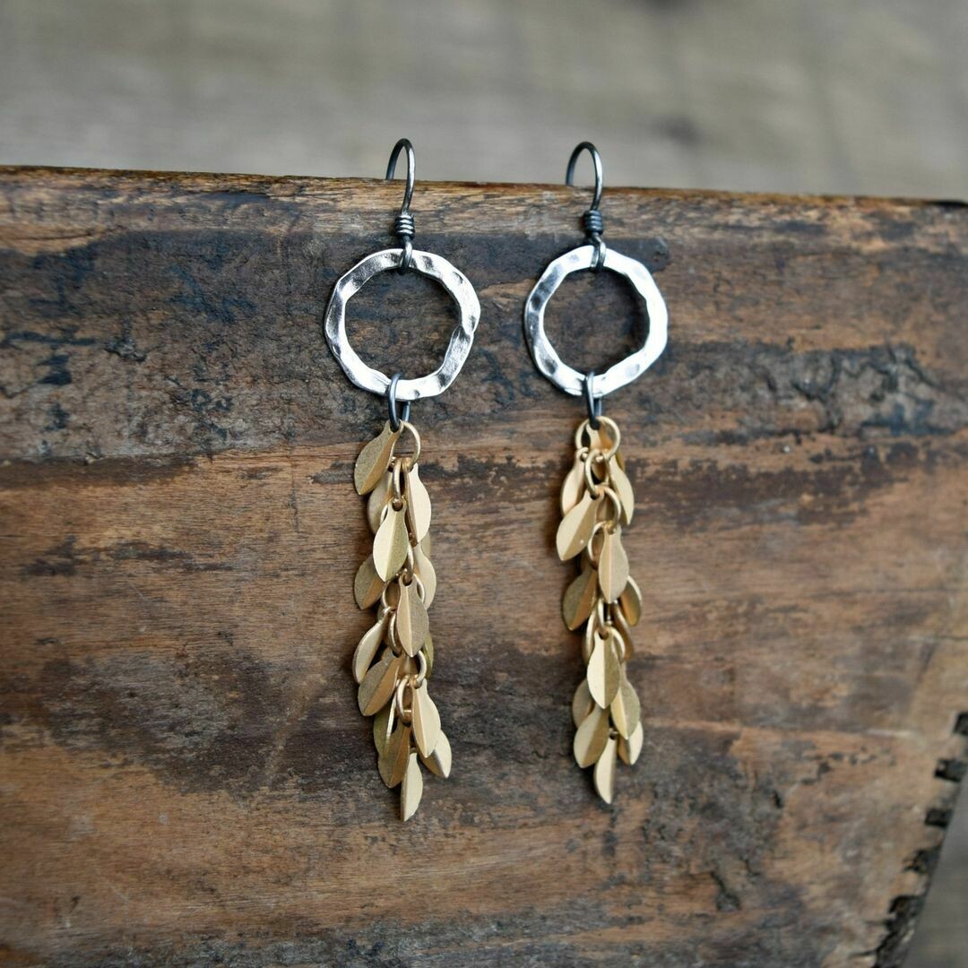 Hammered Sterling Silver Ring & Matte Gold Leaf Earrings