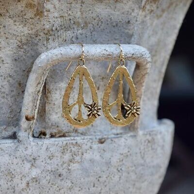 artisan gold bronze peace & flower earrings
