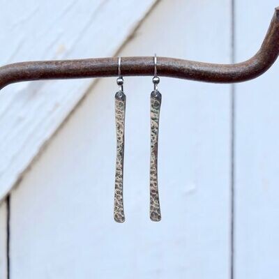 hammered oxidized sterling silver organic bar earrings