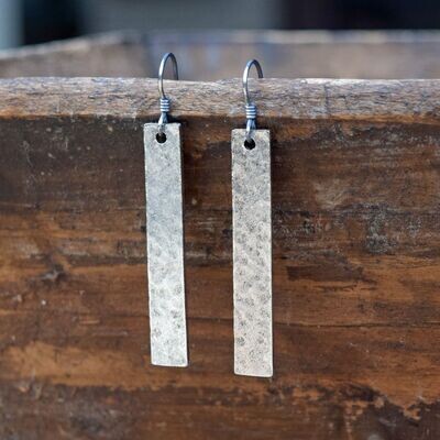 Hammered Bar Earrings- Antiqued Silver