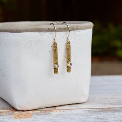 Hammered Bar Earrings- Antiqued Gold