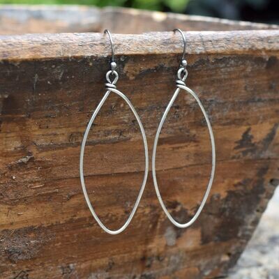 Wire Wrapped Marquis Hoop Earrings- Silver