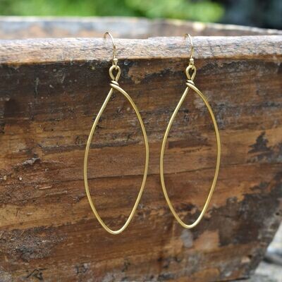 Wire Wrapped Marquis Hoop Earrings- Gold