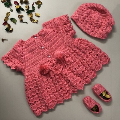 Pink Dress, Cap and Booties set Pink Dress, Cap and Booties set