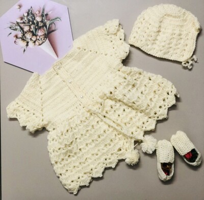 Off white dress, hat and booties set Off white dress, hat and booties set