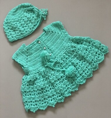 Sea Green Baby Dress And Cap Combo Sea Green Baby Dress And Cap Combo