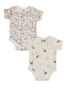 Onesie Combo - Floral and White - Pack Of 2 (0- 12 Months)