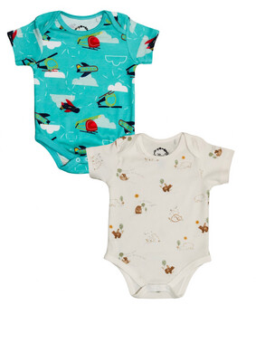 Onesie Combo - Aqua and White - Pack Of 2 (0- 12 Months)