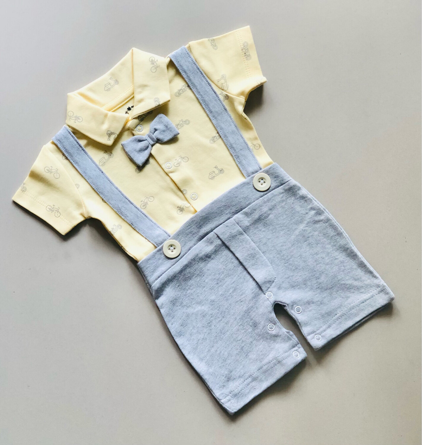 Dungaree- Yellow Cycle And Grey (0- 12 Months)