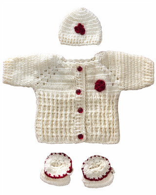Baby Sweater, cap and bootie set Off White